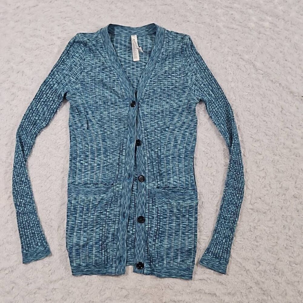 Athleta Revolve Cozy Cardigan Sweater Womens XS Space Dye Teal Green Cozy Lounge